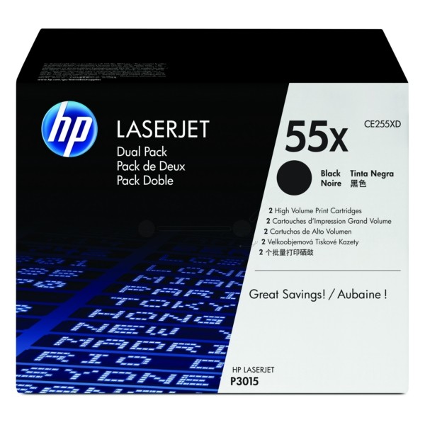 Original Toner schwarz High-Capacity Doppelpack HP 55X (CE255XD)