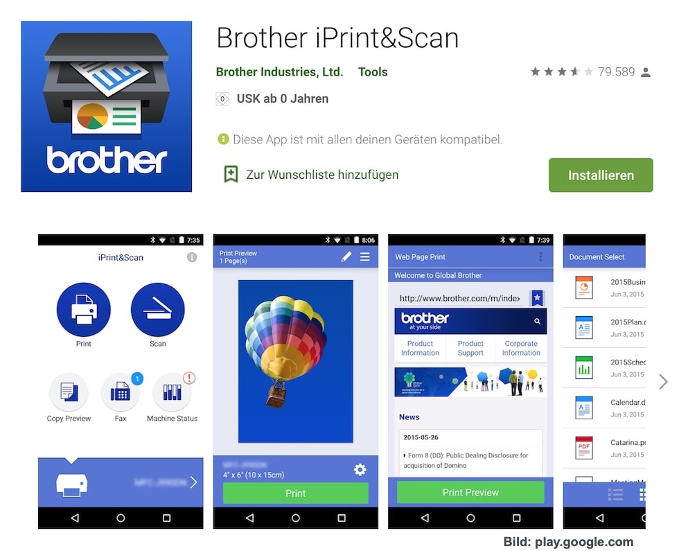 Brother-Drucker-App im Playstore