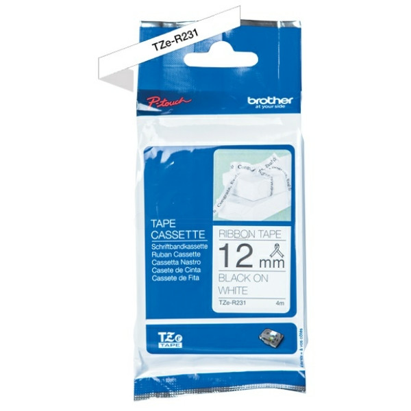 Original DirectLabel schwarz auf weiss nicht klebend textil Brother TZE-R231