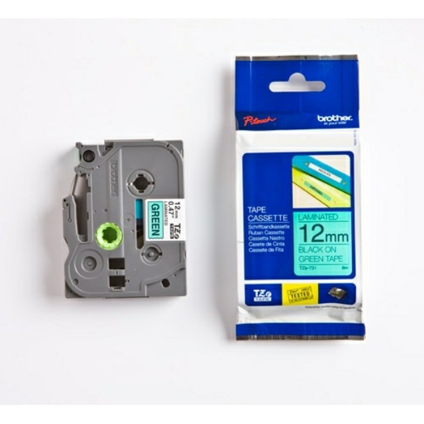 Original DirectLabel schwarz auf grün Laminat Brother TZE-731