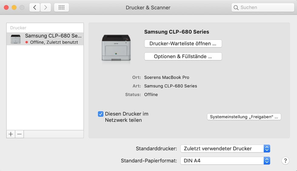 Druckerfreigabe Mac