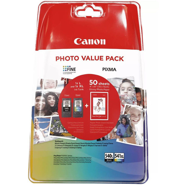 Original Tintenpatrone Multipack schwarz + color + Fotopapier 10x15cm 50 Blatt Canon PG-540 LCL 541 XL (5224B007)